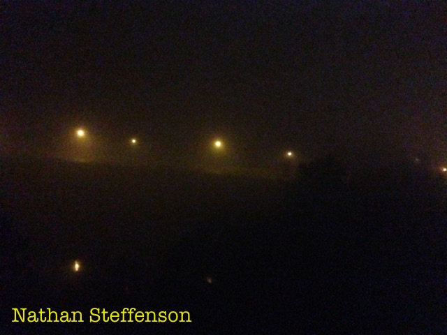 fog night with bridge in Brainerd can see laurel st bridge not Washington St bridge